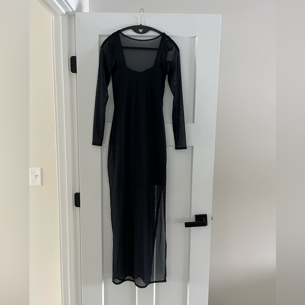 Abercrombie & Fitch Black Mini Dress with Mesh Maxi Long Sleeve Overlay NWT XXS